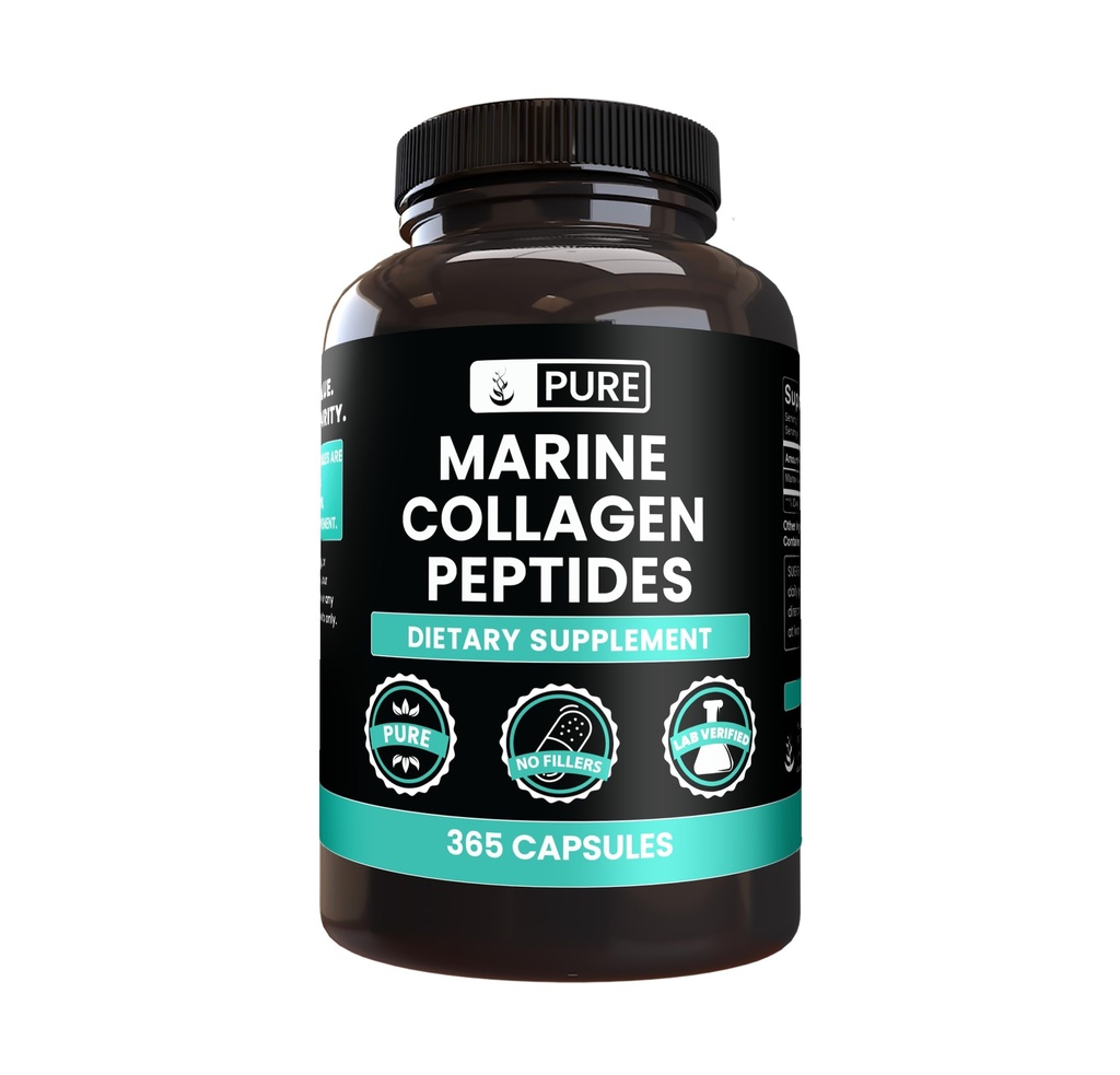 PURE ORIGINAL INGRÉDIENTS Collagène marin (365 Capsules) Pas de Magnésium ou de Rice Fillers, Toujours Pure, Verified Lab