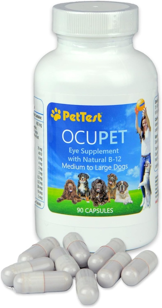 Ocupet Advanced Vision and Eye Health Supplement for Medium to Large Dogs Packed with Natural B12, Grape Extract and Lutein to Support Pets with Diabetes or Eye Related Conditions-90 Capsules