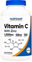 Nutricost vitamine C avec capsules de zinc, 120 portions - 1000mg, 45mg zinc, non-OGM, supplément de vitamine C sans gluten