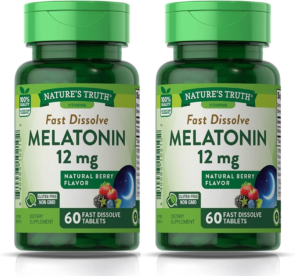 Nature's Truth Melatonin 12 mg, Natural Berry Flavor, 60 Count, Multi (Pack of 2)