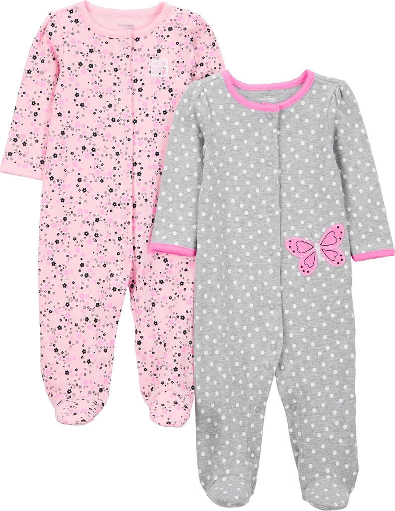 Simple Joys by Carter's Baby Girls' 2-Pack Coton Snap Footed Dormir et jouer