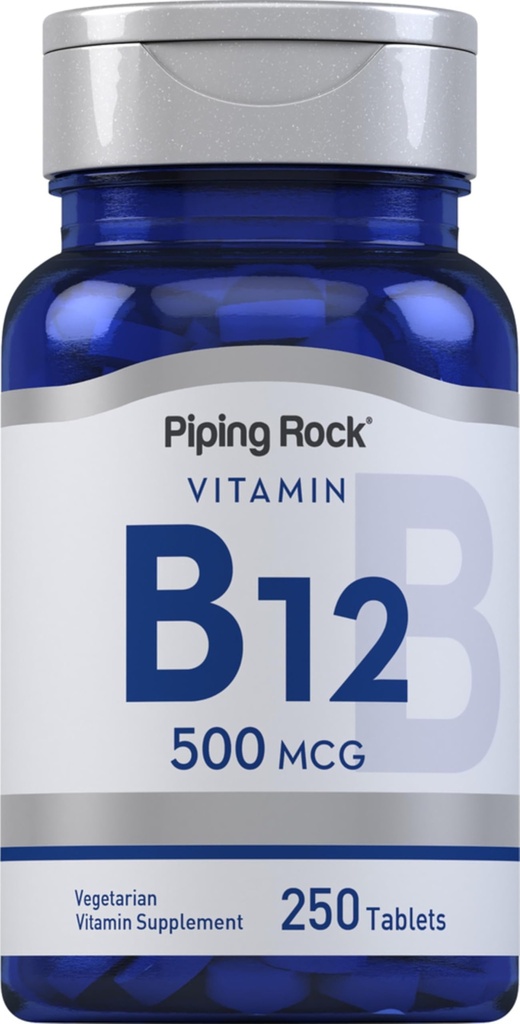 Piping Rock Vitamin B12 | 500 mcg | 250 Tablets | Supplement for Women and Men | as Cyanocobalamin | Vegetarian, Non-GMO, Gluten Free