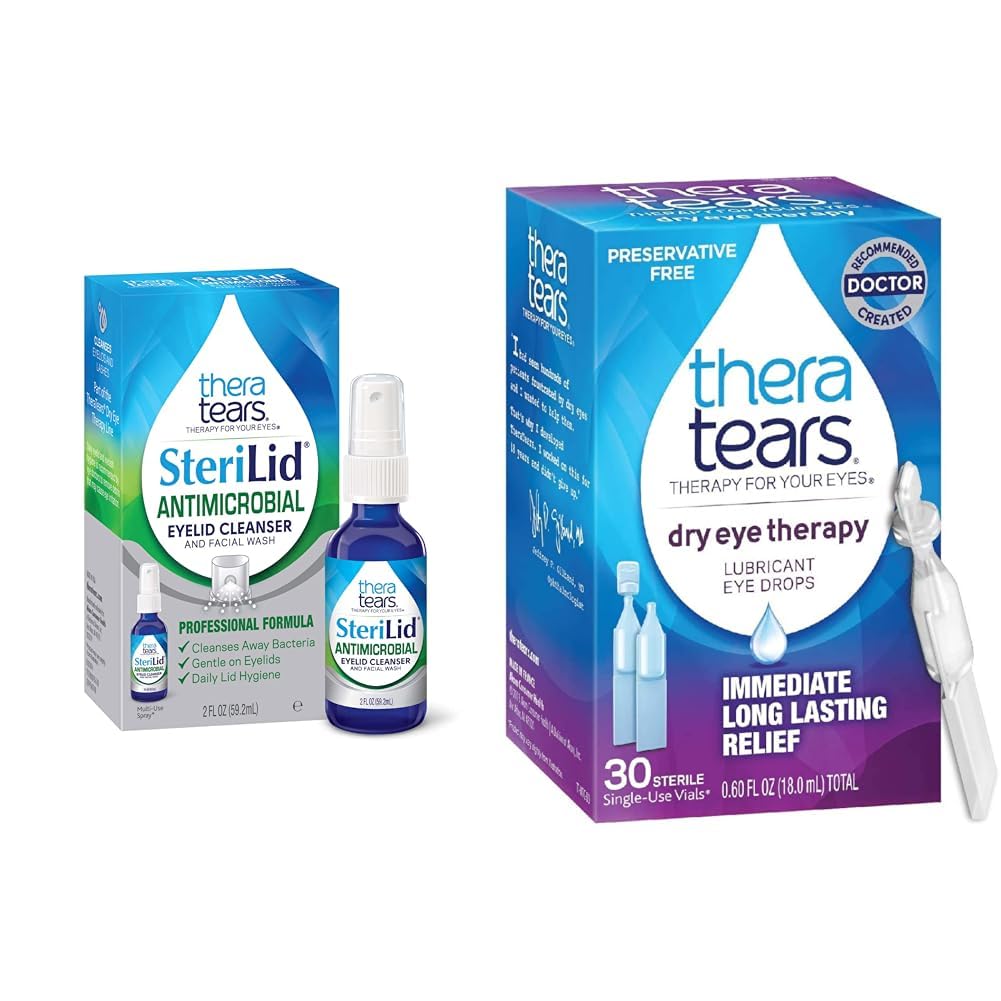TheraTears SteriLid Nettoyant des paupières et traitement des yeux secs Lubrifiant gouttes oculaires, 2 fl oz et 30 flacons