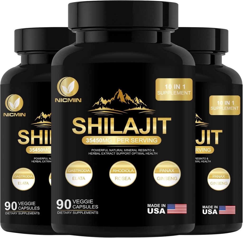 35450MG Pure Shilajit Supplément - Himalayan Organic Shilajit pour les hommes et les femmes Potence maximale Shilajit pour l'énergie améliorée et le soutien immunitaire 270 Capsules de Veggie