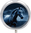 Blue Horse Pill Box 3 Compartiment rond Petite Pill Case Travel Pillbox for Purse Pocket Metal Medicine Organizer Portable Pill Container Holder to Hold Vitamines Medicament Fish Oil and Supplements