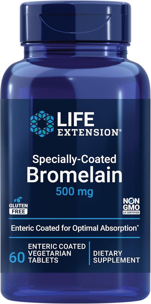 Life Extension Specially-Coated Bromelain, Pineapple Extract, Joint Health, Joint Comfort, Vegetarian, Gluten-Free, Non-GMO, 500 mg, 60 enteric-Coated Tablets