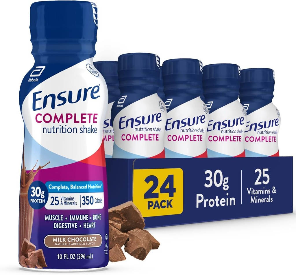 S'assurer que le chocolat au lait est complet Nutrition Shake, complet, repas équilibré, prêt à boire, 30g de protéines, 25 vitamines et minéraux, 10 fl oz—24 Pack