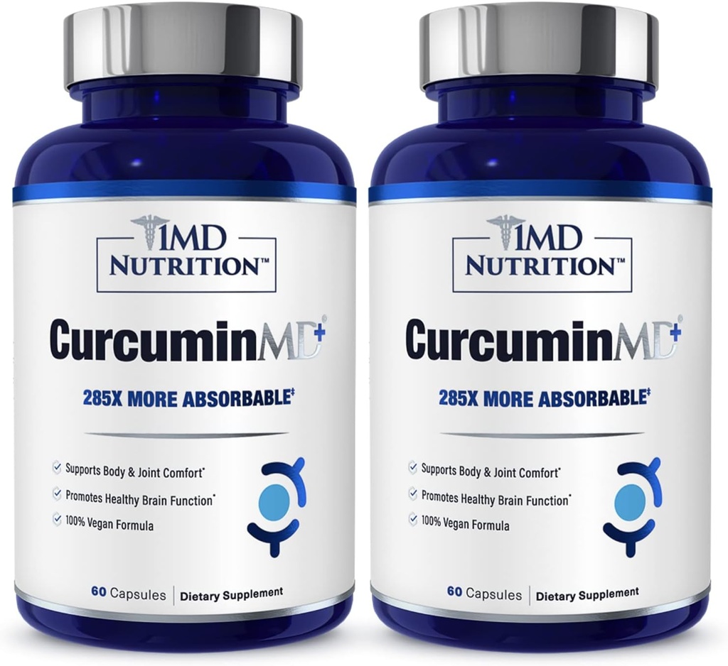 1MD Nutrition CurcuminMD Plus - Turmeric Curcumin with Boswellia Serrata - 285x More Absorbable | Joint Stiffness, Muscle Recovery, and Mood Support | 120 Capsules (2-Pack)