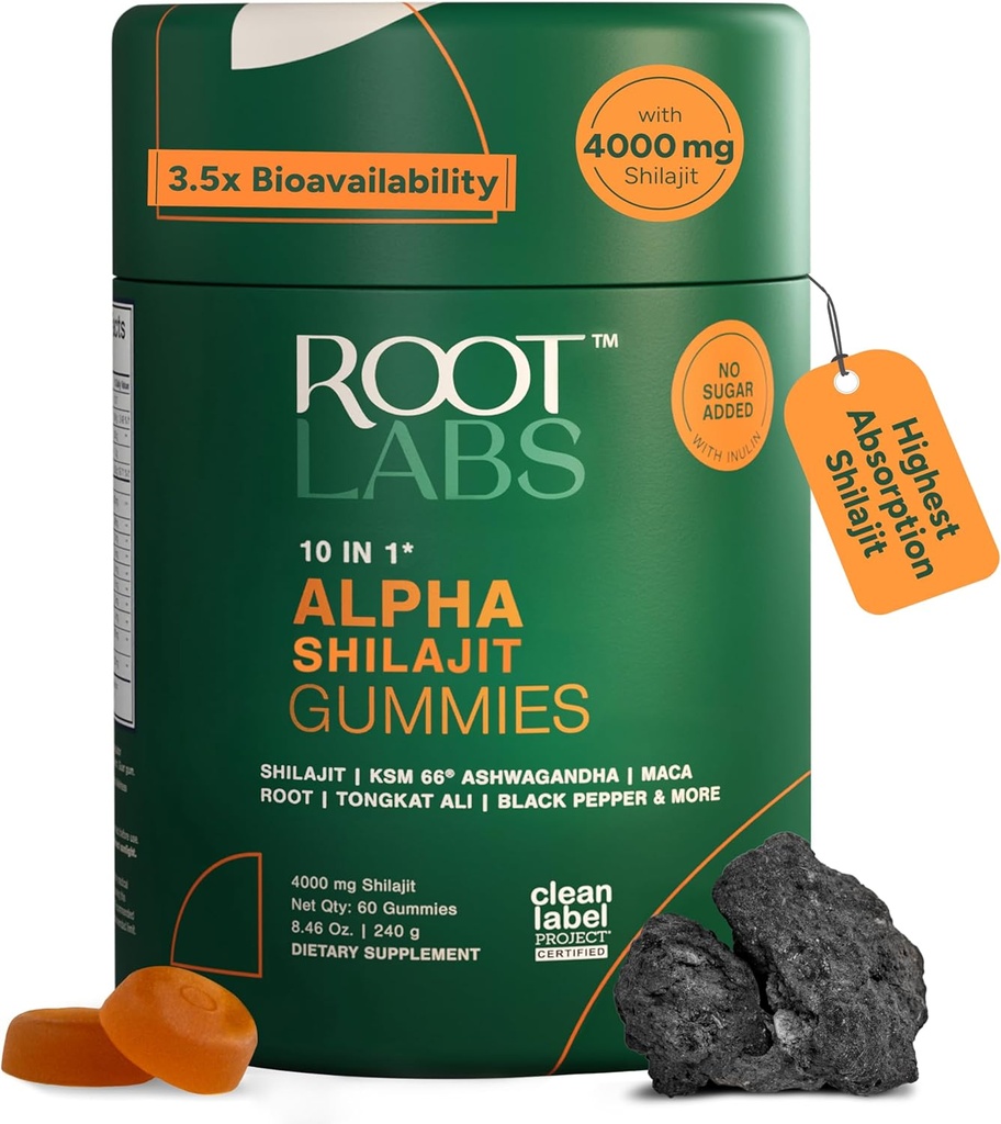 10-en-1 Alpha Shilajit Gummies de 4000 mg Pure Himalayan Shilajit, Tongkat Ali, Racine de Maca, Acide Fulvic de 75%