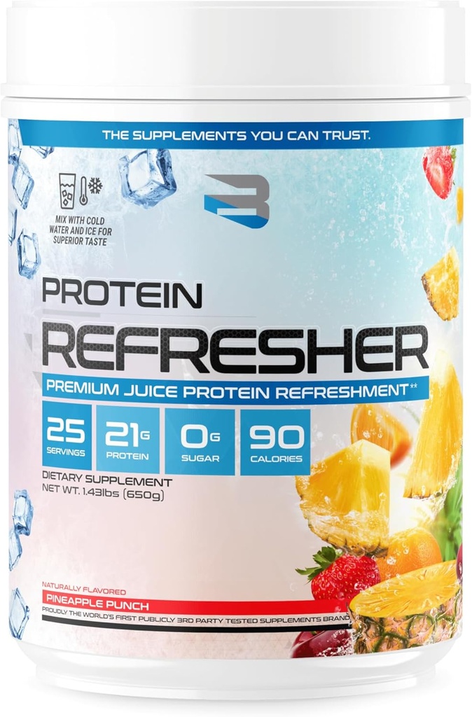 Croire des suppléments de protéines rafraîchissant (25 portions) - Poudre de protéines de type Juice révolutionnaire pour la condition physique, la musculation, la gymnastique ou l'apport de protéines plus grandes (25 scoops, punch d'ananas)