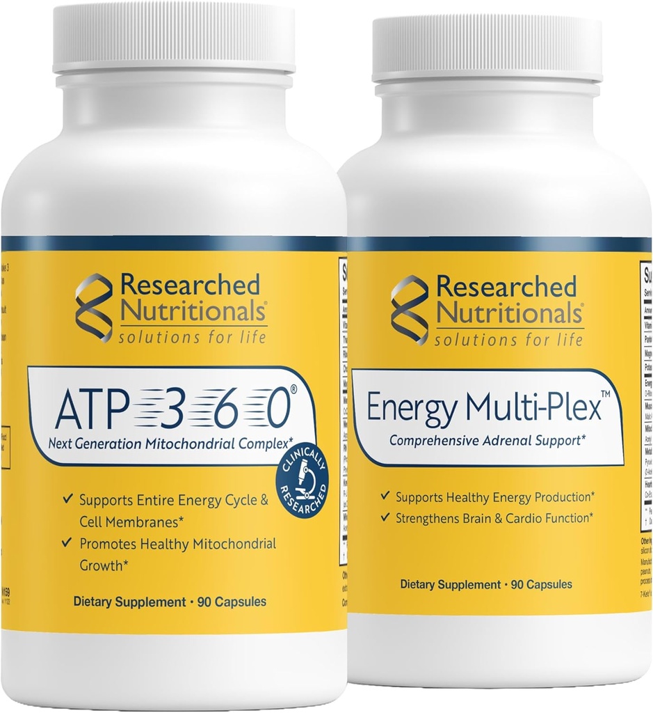 Recherche Nutritionnels Hommes & Femmes Vitamines pour le support énergétique - Duo d'énergie optimisé - Support adrénal et compléments mitochondriaux pour promouvoir l'énergie cellulaire optimale - ATP 360 & Energy Multi-Plex