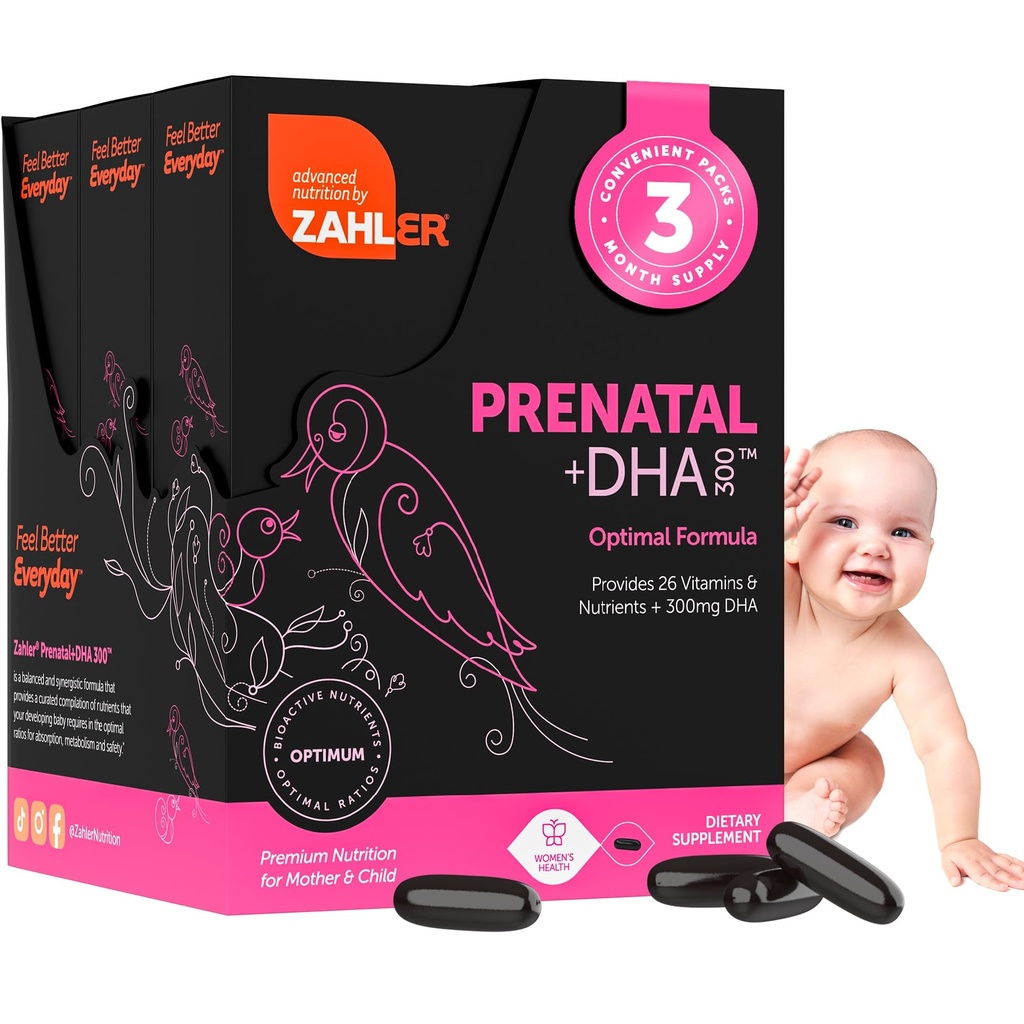 Zahler Vitamine prénatale avec DHA et folate - Suppléments DHA et multivitamine prénatale pour la mère et l'enfant - Casher Vitamines prénatales DHA avec fer, softgels prénataux (180 Nombre (paquet de 1))