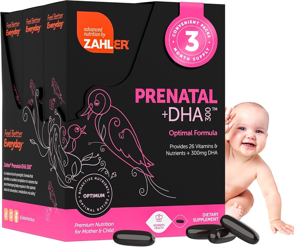 Zahler Vitamine prénatale avec DHA et folate - Suppléments DHA et multivitamine prénatale pour la mère et l'enfant - Casher Vitamines prénatales DHA avec fer, softgels prénataux (180 Nombre (paquet de 1))