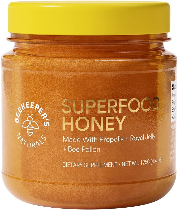 Superfood Honey by Beekeeper's Naturals - Bee Pollen, Royal Jelly, Propolis, Honey - Énergie naturelle, Immune Support, Clarté mentale, Performance athlétique (4.4 oz)