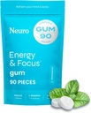 NeuroGum Énergie et focus Gum (90 Count Bag, menthe poivrée) $ 40mg Caféine naturelle + L-Theanine + Vitamine B12 & B6 + Xylitol $ Supplément sans sucre Nootropic Cognitive Performance Cerveau Supplément