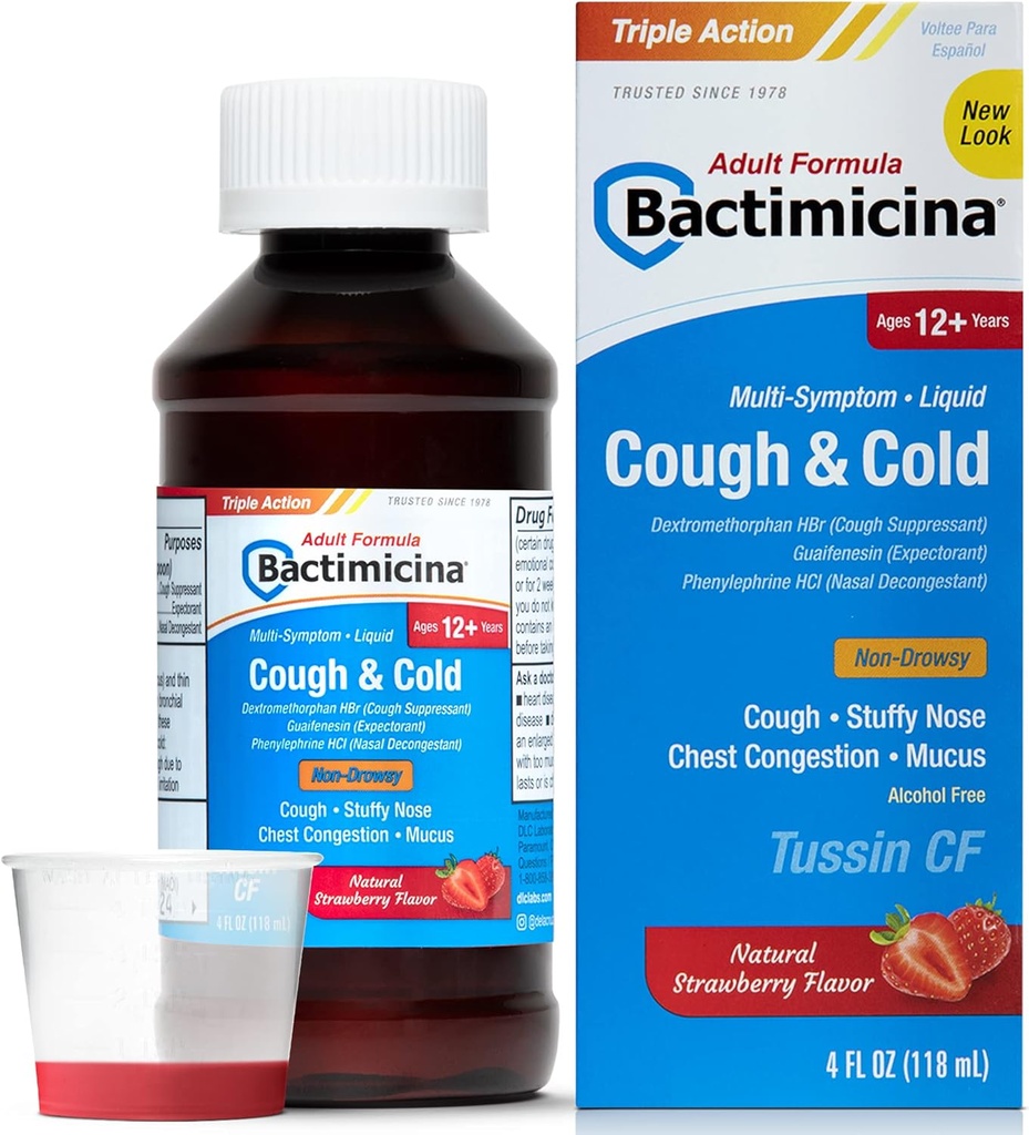 Bactimicina Toux et liquide froid - Expectorant et dynamitant - 18 ans et plus - 4 Fl OZ