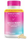 Pink Stork Capsules de racine Maca pour femmes – Maca biologique avec BioPerine® pour équilibre hormonal, énergie + bien-être – soutient la périménopause, la santé menstruelle et la vitalité