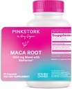 Pink Stork Capsules de racine Maca pour femmes – Maca biologique avec BioPerine® pour équilibre hormonal, énergie + bien-être – soutient la périménopause, la santé menstruelle et la vitalité