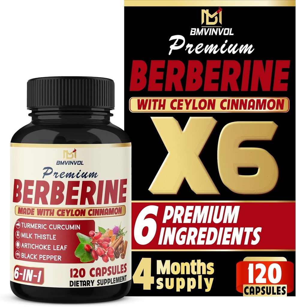 BMVINVOL 6in1 Supplément berbère avec cannelle Ceylan, racine tumère, chardon de lait, artichaut, poivre noir -120 capsules pour 4 mois d'approvisionnement