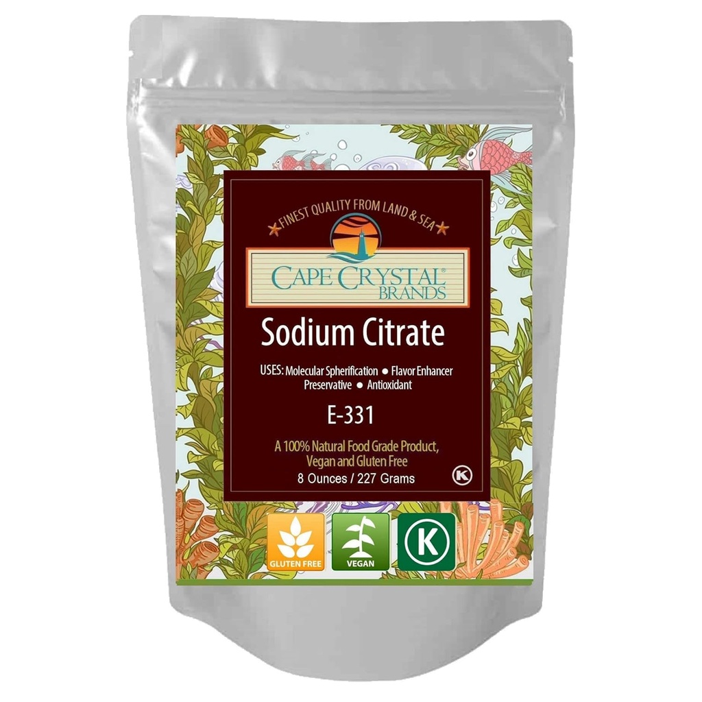 Citrate de sodium 100% de qualité alimentaire prévient la gelation précoce dans la sphérification - certifié Kosher ( 8 Oz)
