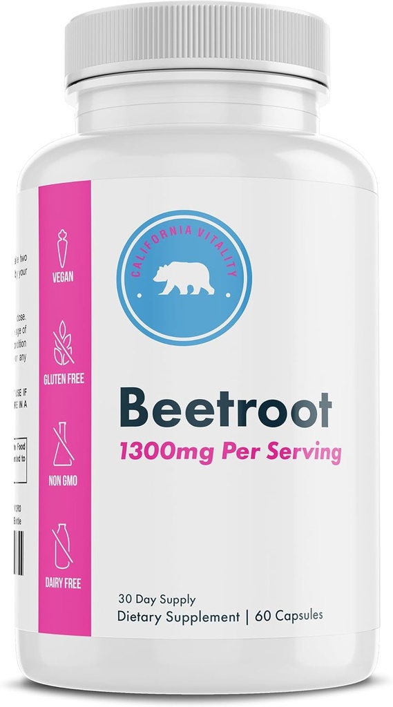 Capsules de betterave - 1300mg par portion, 60 Capsules, 30 portions - Vegan, non-OGM - Fabriqué aux États-Unis - Supplément de betterave Premium pour adultes