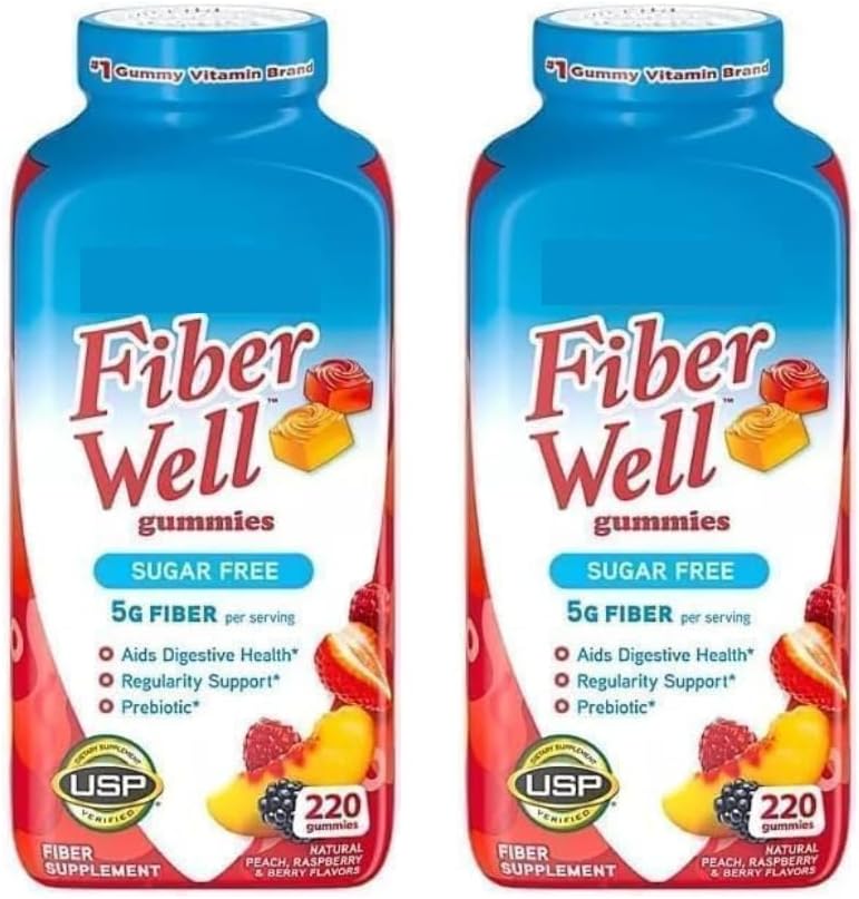 Gummies Vita Fibre bien, sans sucre, pêche, framboise et BlackBerry saveurs, 220 comte