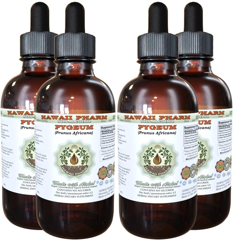 African Cherry Pygeum Extract liquide sans alcool, African Cherry Pygeum (Prunus Africana) Bark Glycerite Natural Herbal Supplément, Hawaii Pharm, USA 4x4 oz