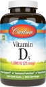 Carlson - Vitamine D3, 1000 UI (25 mcg), Santé des os, Santé des muscles, Cholecalciferol, Suppléments de vitamine D, Gels souples de vitamine D3, 360 Softgels