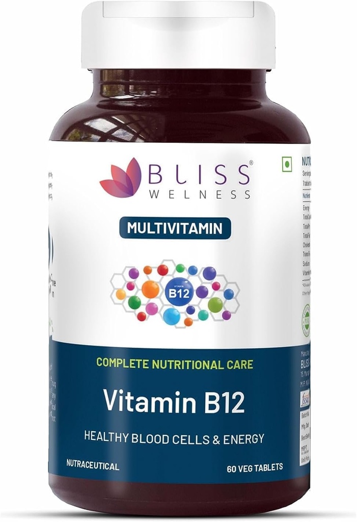 Vitamine B12 100% RDA, Cynocobalamine, stimuler les niveaux d'énergie Supplément de fonction du système nerveux sain pour les hommes et les femmes - 60 comprimés végétariens