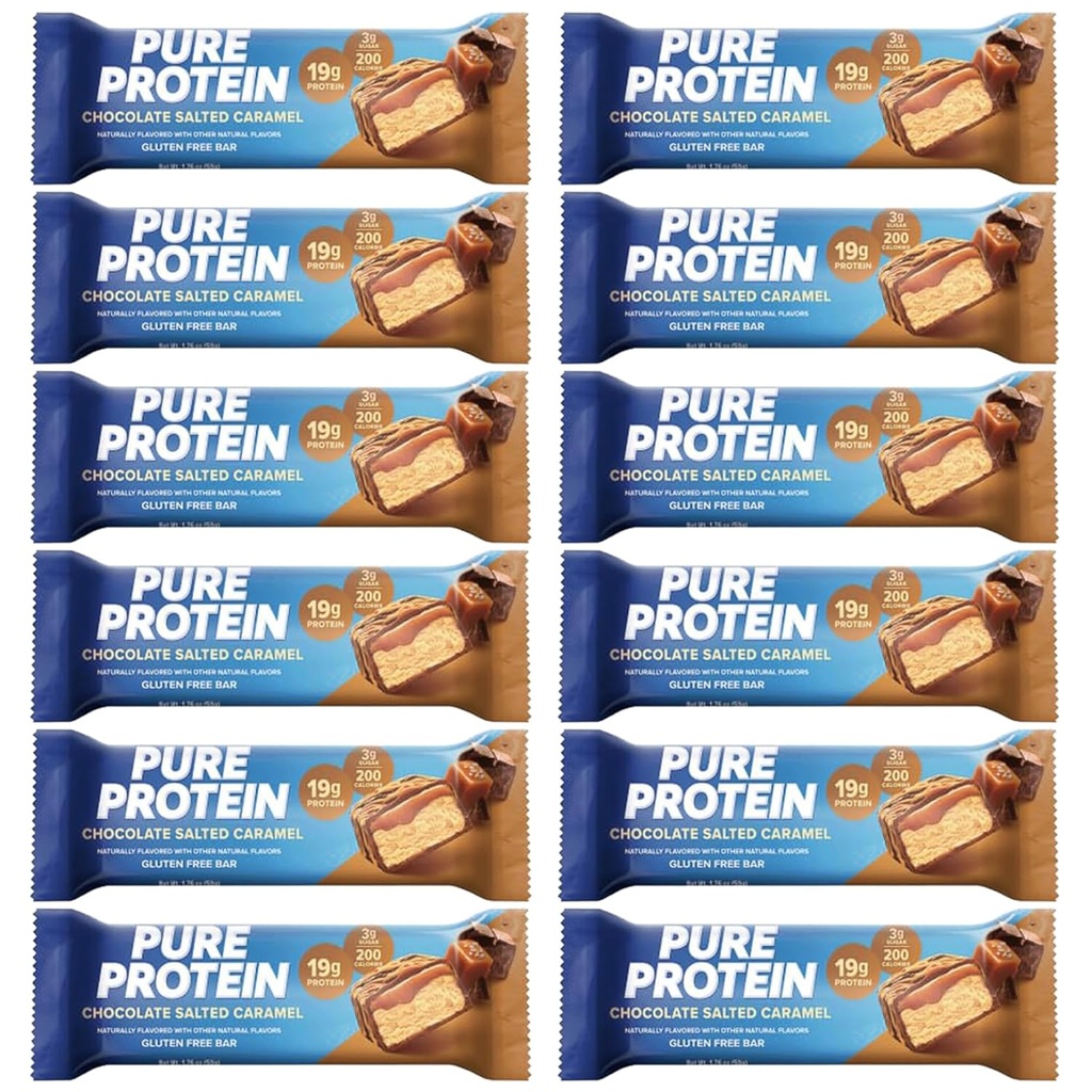 Barres de protéines pures, haute protéine, collations nutritives pour soutenir l'énergie 1,75 oz Sucre faible, sans gluten 12 Compte de chocolat salé Caramel