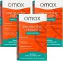 Omax3 Prébiotique et probiotique 50 milliards CFU + Inuline de chicorée, 10 souches, réduire le bloom, la digestion, SIBO, Gut de fuite, pH vaginal, Acidophilus, Végétalien, Sans produits laitiers, Sans gluten, Plaquette emballée (2 paquets)