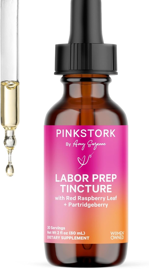 Pink Stork Gentle Birth & Labor Prep Tincture – Red Raspberry Leaf, Chamomile, Ginger & 8 Herbs – Third Trimester Pregnancy + Postpartum Recovery & Lactation Support – 2 oz Herbal Supplement