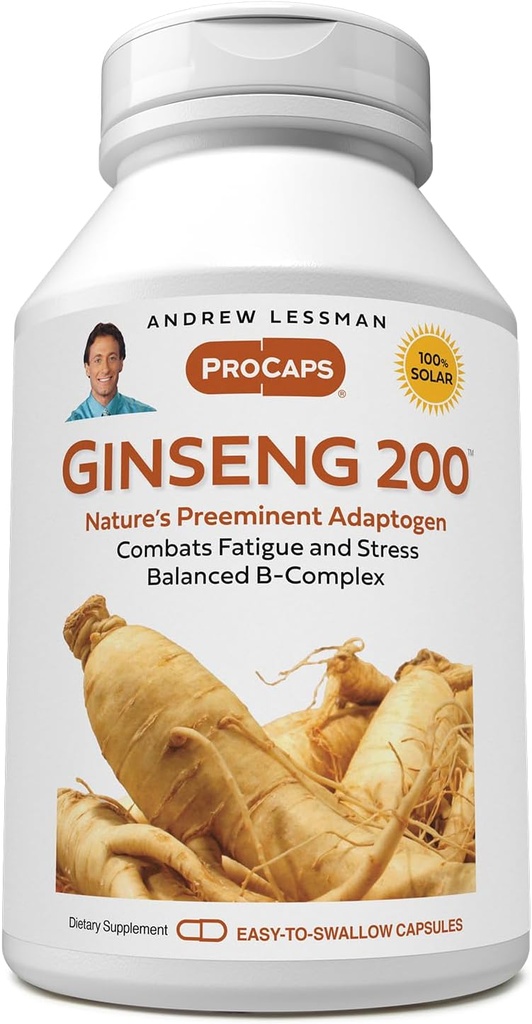 ANDREW MOINSMAN Ginseng 200mg - 180 Capsules - Extrait normalisé pour soutenir le bien-être. Adaptogène, combat la fatigue et le stress. Gélules douces, petites, faciles à avaler. Aucun additif