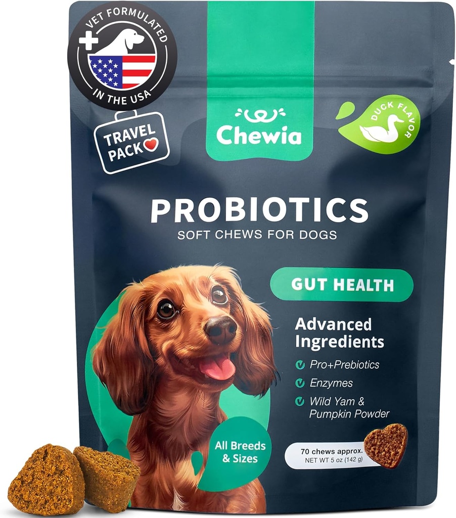 Probiotiques pour chiens - Soutien Gut Health, Immunity, Yeast Balance, Itchy Peau, Allergies - Probiotiques pour chiens et enzymes digestives - Coprophagie Déterrent pour chiens - 180 Chews probiotiques pour chiens
