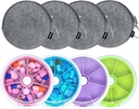 Pill Organizer Travel Pill Case for Purse Portable Pill Box Round Weekiy Pill Container for Vitamine Fish Oil Pills Suppléments (4PCS+Bag 4PCS)