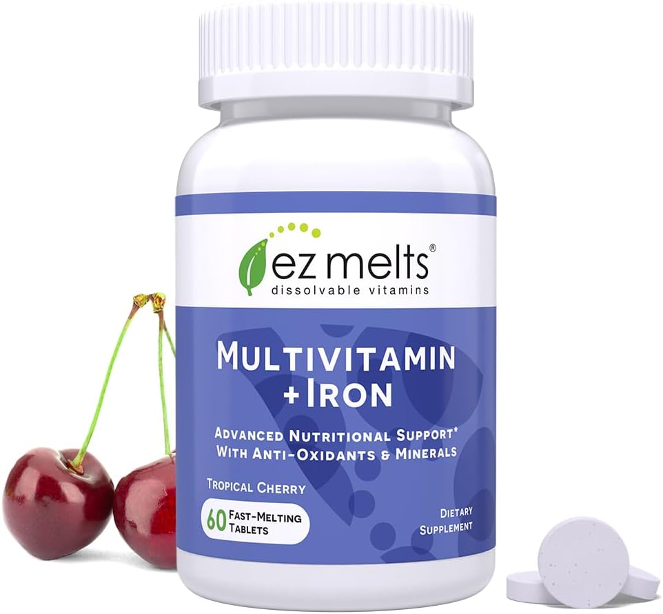 EZ Melts Dissolvable Multivitamin with Iron for Women and Men, Sugar-Free, 1-Month Supply - 1 Pack