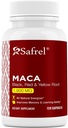 Safrel Organic Maca Root Black, Red, Yellow 1900 MG per Serving - 120 Capsules Vegan Peruvian Maca Root Gélatinized 100% Pure Non-OGM soutient la santé reproductive Energizer naturel