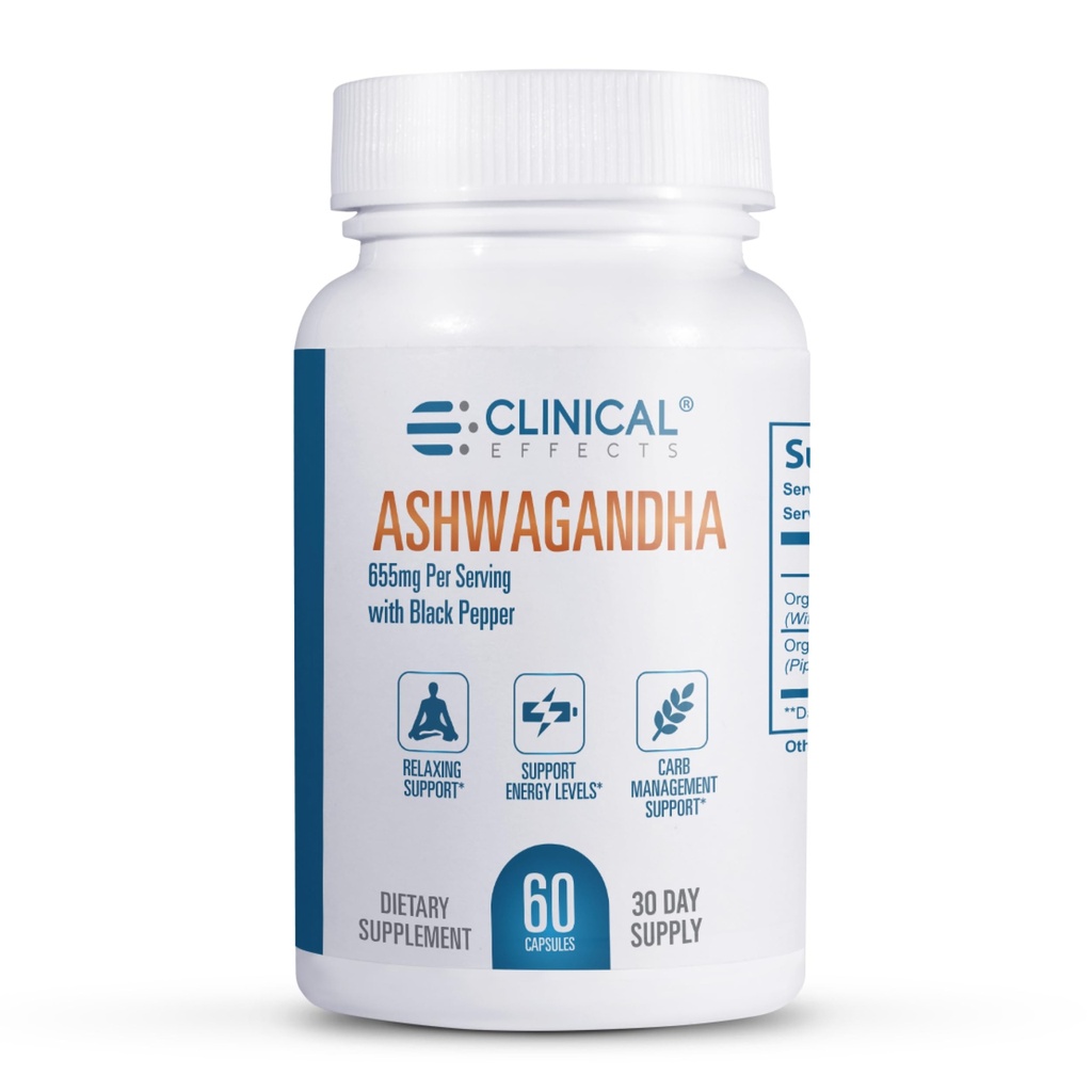 Effets cliniques Ashwagandha avec poivre noir pour l'endurance et le calme - 60 capsules Ashwagandha - Fabriqué aux États-Unis
