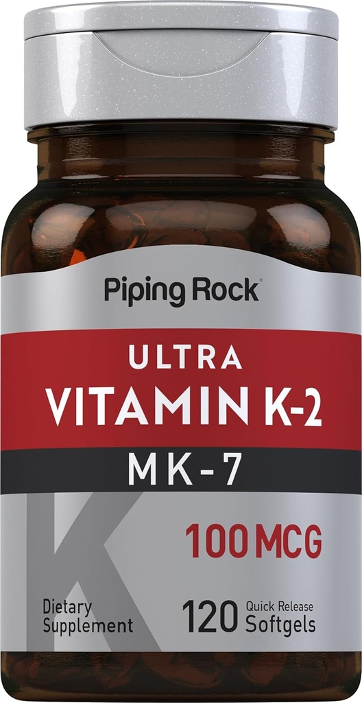 Piping Rock Vitamine K2 MK7-100 mcg-120 Softgels, supplément sans gluten
