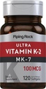 Piping Rock Vitamine K2 MK7-100 mcg-120 Softgels, supplément sans gluten