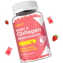 Gommies de collagène pour femmes hommes, femmes de plus de 50 ans, peptides de collagène Protéines de type I,II,III,V,X avec vitamine C de kératine de biotine A D E B12 K2 pour ongles de peau Immunity Energy 60 Gommies aromatisées aux fraises