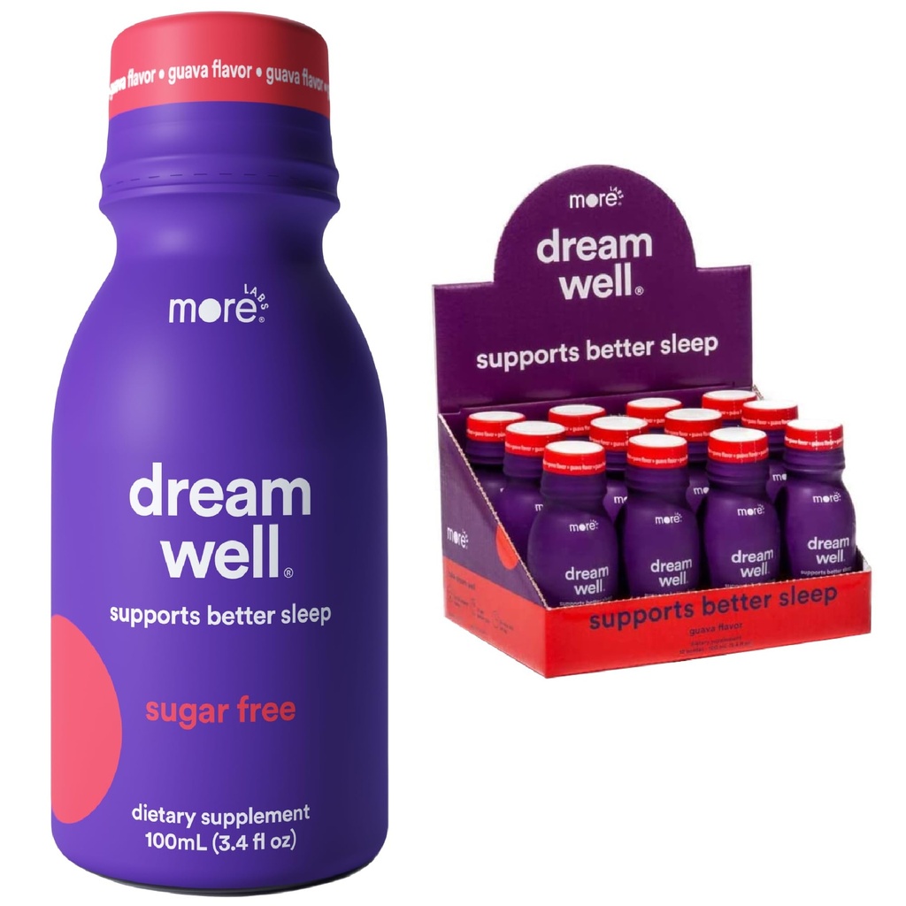 Plus Labs Dream Well, 5MG Melatonin Solution de boisson holistique de sommeil, non-Habit formant avec 5HTP, Lemon Baume, Jujube Seed, Glycine (paquet de 12)