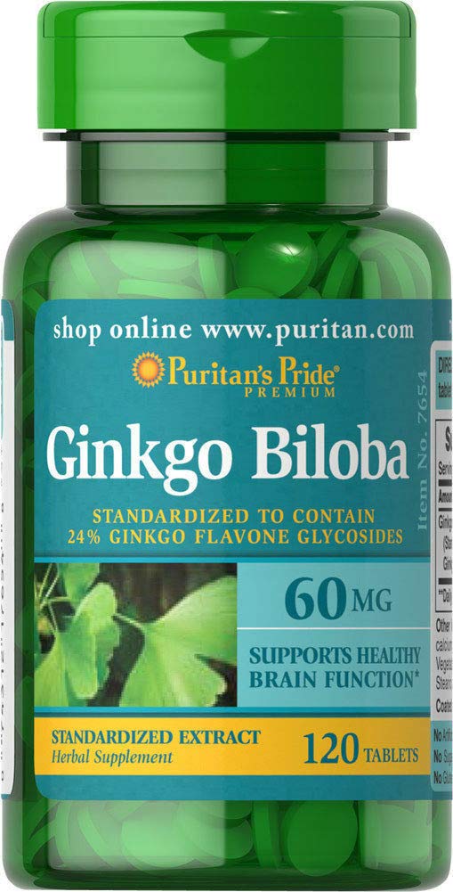 Puritans Pride Ginkgo Biloba Extrait normalisé 60 mg Comprimés, 120 Compte