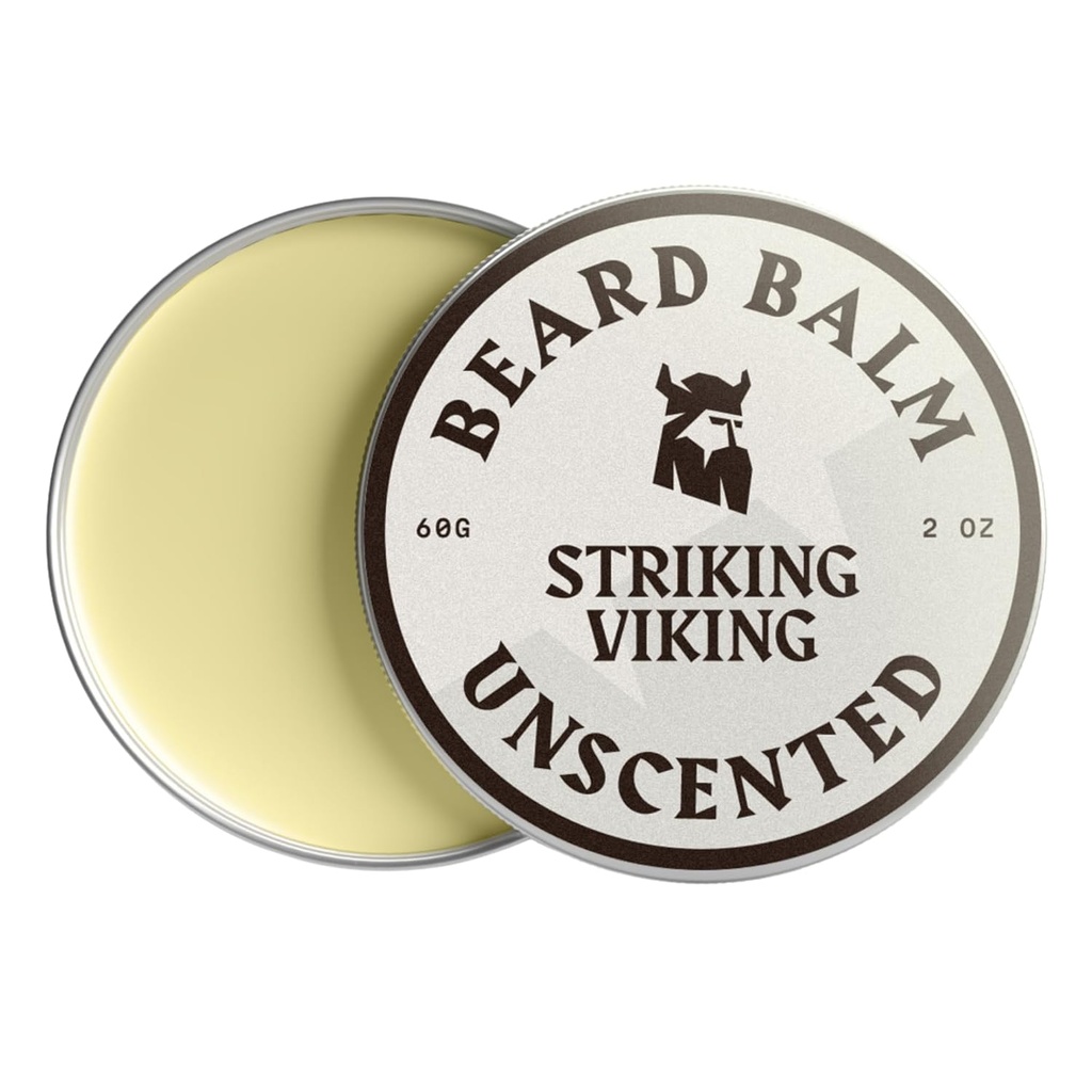 Baume à barbe viking pour les hommes - Leave in Beard Conditioner - Baume à barbe façonné fabriqué avec des huiles de beurre, d'argan et de jojoba naturellement dérivées (2 once (paquet de 1), sans parfum)