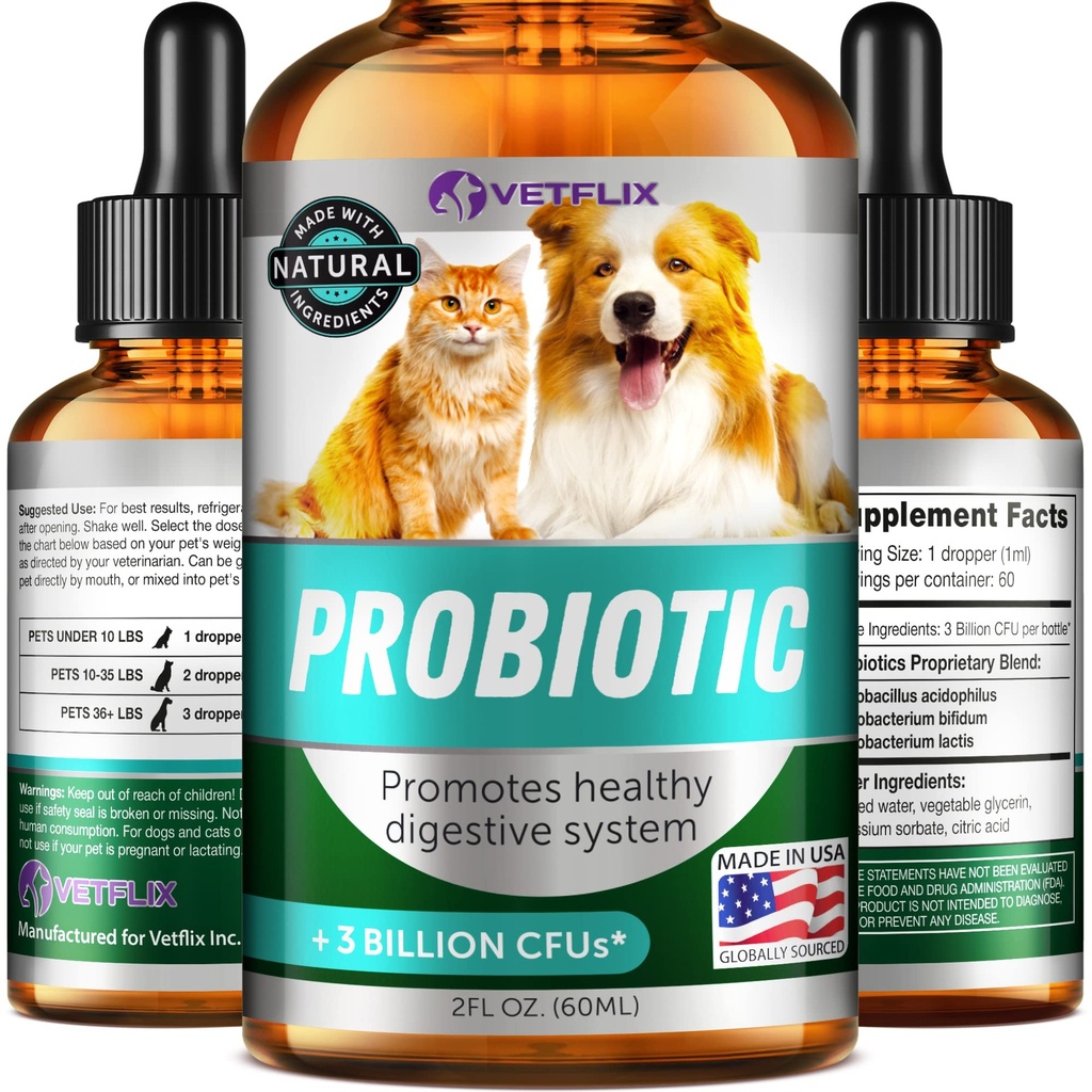 Premium Probiotics Liquid for Dogs, Cats, Puppies and Kittens, 2 Fl Oz | Digestive Enzymes, Prebiotics Supplement, Supports Digestive Health, Gut Balance