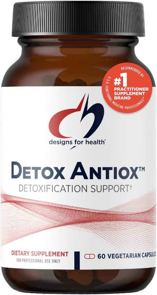 Designs for Health Detox Antiox - Soutien du foie + detoxification Supplément antioxydant avec extrait curcuma (Curcumine), Thé vert, Graines de raisin, Vitamines + Minéraux - Soutien immunitaire (60 Capsules)