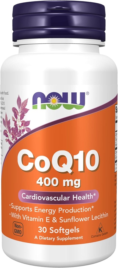 MAINTENANT Compléments alimentaires, CoQ10 400 mg, Classe pharmaceutique, Forme All-Trans produite par Fermentation, 30 Softgels