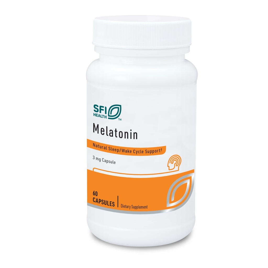 Klaire Labs SFI Health Melatonin 3 Milligrammes - Soutien au sommeil pour les hommes et les femmes (60 Capsules végétariennes)