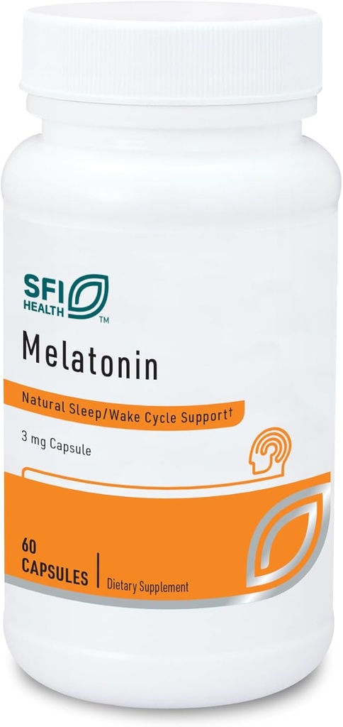 Klaire Labs SFI Health Melatonin 3 Milligrammes - Soutien au sommeil pour les hommes et les femmes (60 Capsules végétariennes)