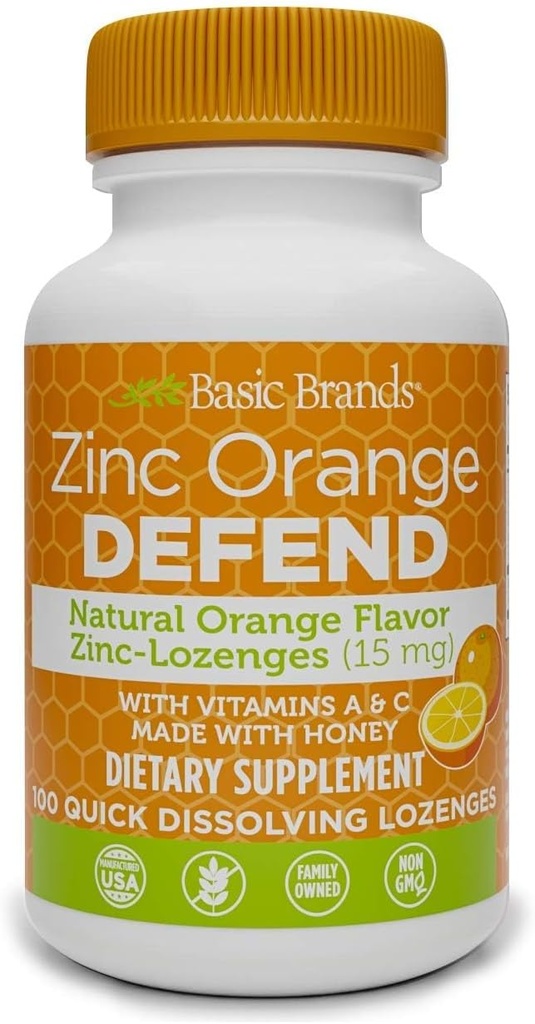 Marques de base Zinc Lozenges, 100 Comte, Orange
